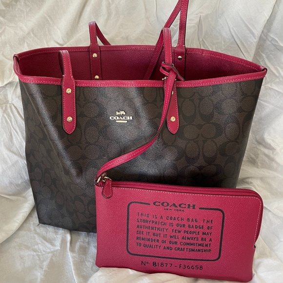 Coach Signature Reversible  Brown and Pink Tote Bag - Picture 1 of 3